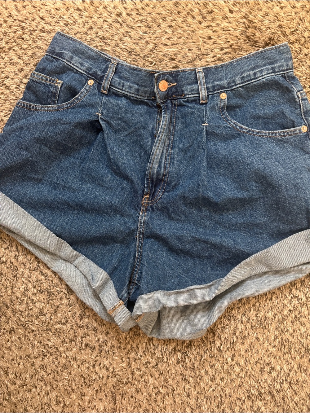 NWOT Free People Dark Blue Denim High-Waist Roll-Cuff Shorts